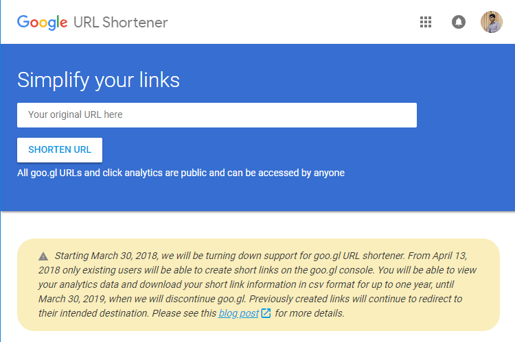 Google URL Shortening Service Shutdown