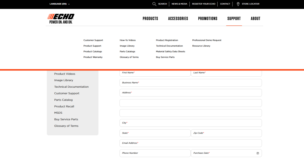 Echo warranty registration 